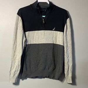 Nautica Men's Zip-Up Sweater in Black, Gray, and White Size XL